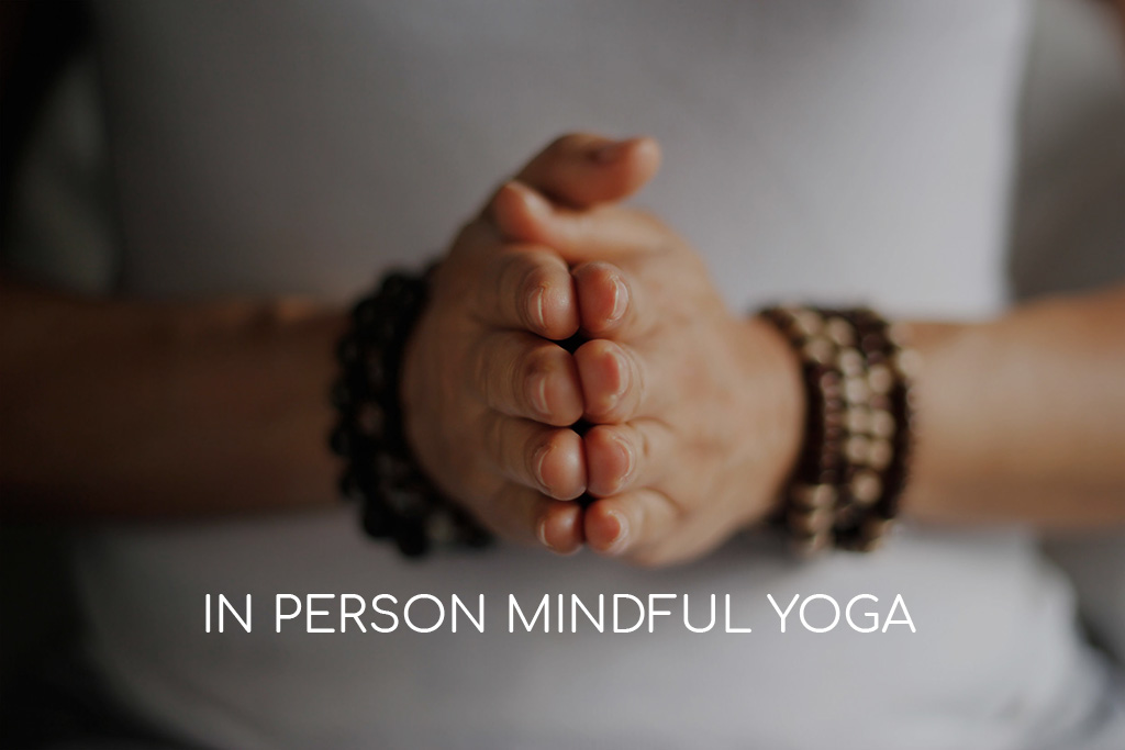 Hands in prayer Mudra to begin a yoga class